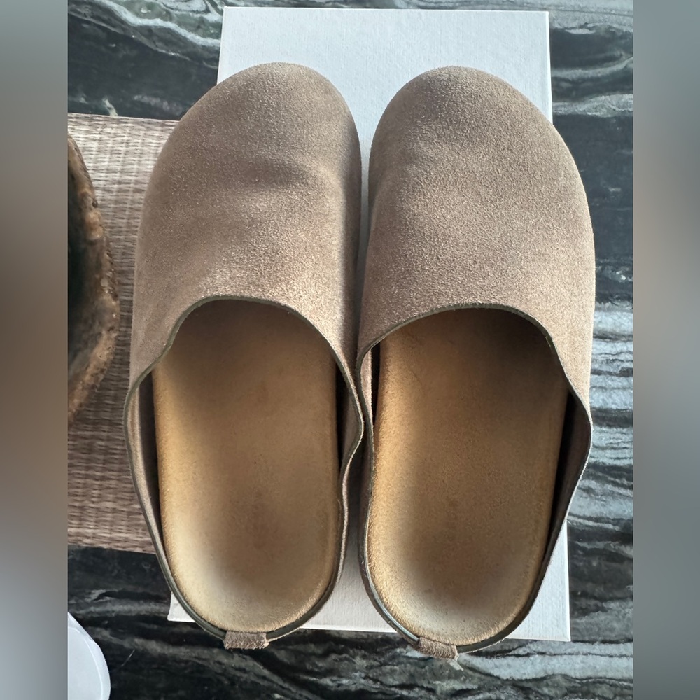 The Row Hugo Slide Suede Mule 37.5 Ash